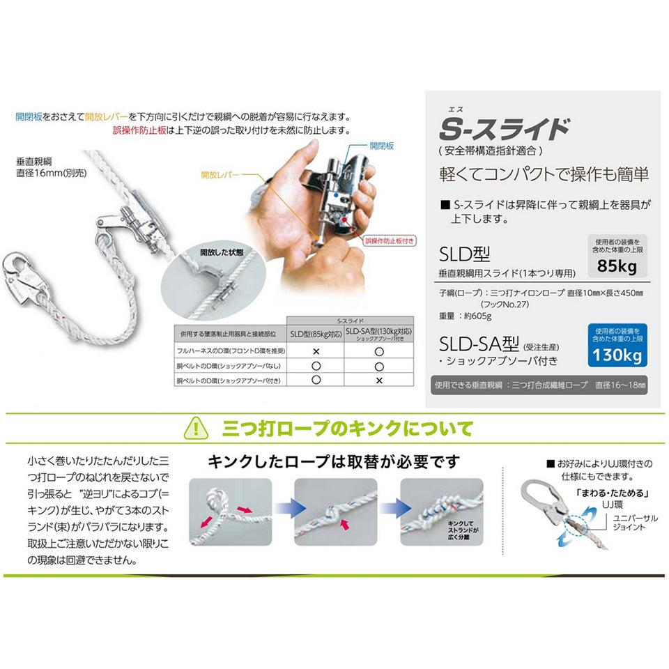 垂直親綱用スライド S-スライド ロリップ スライドチャック TITAN サンコー