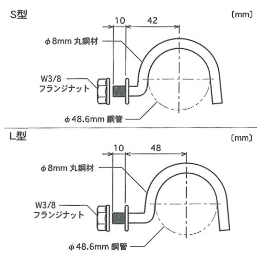 仮囲い 安全鋼板 フックボルト 単管48.6用 S型/L型 300個入