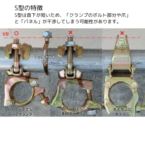 仮囲い 安全鋼板 フックボルト 単管48.6用 S型/L型 300個入