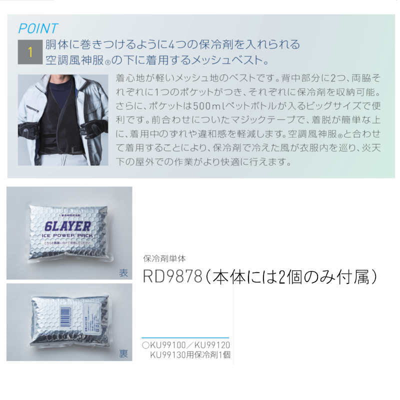 KU99100 アイスメッシュベスト(保冷剤2個付き) サンエス