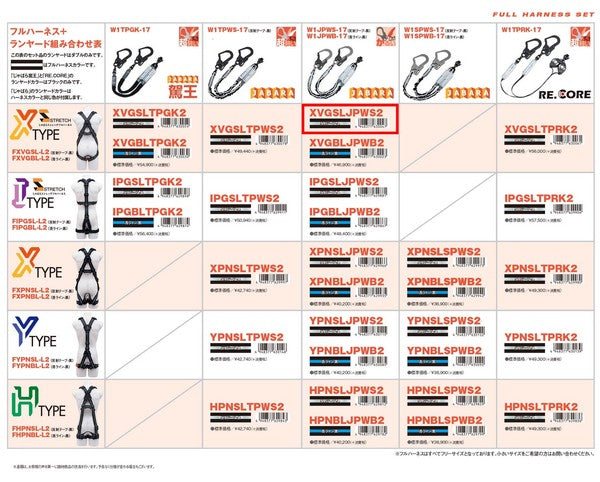 フルハーネスセット X型じゃばらストレッチフルハーネス+ダブルじゃばらランヤード XVGSLJPWS2 基陽