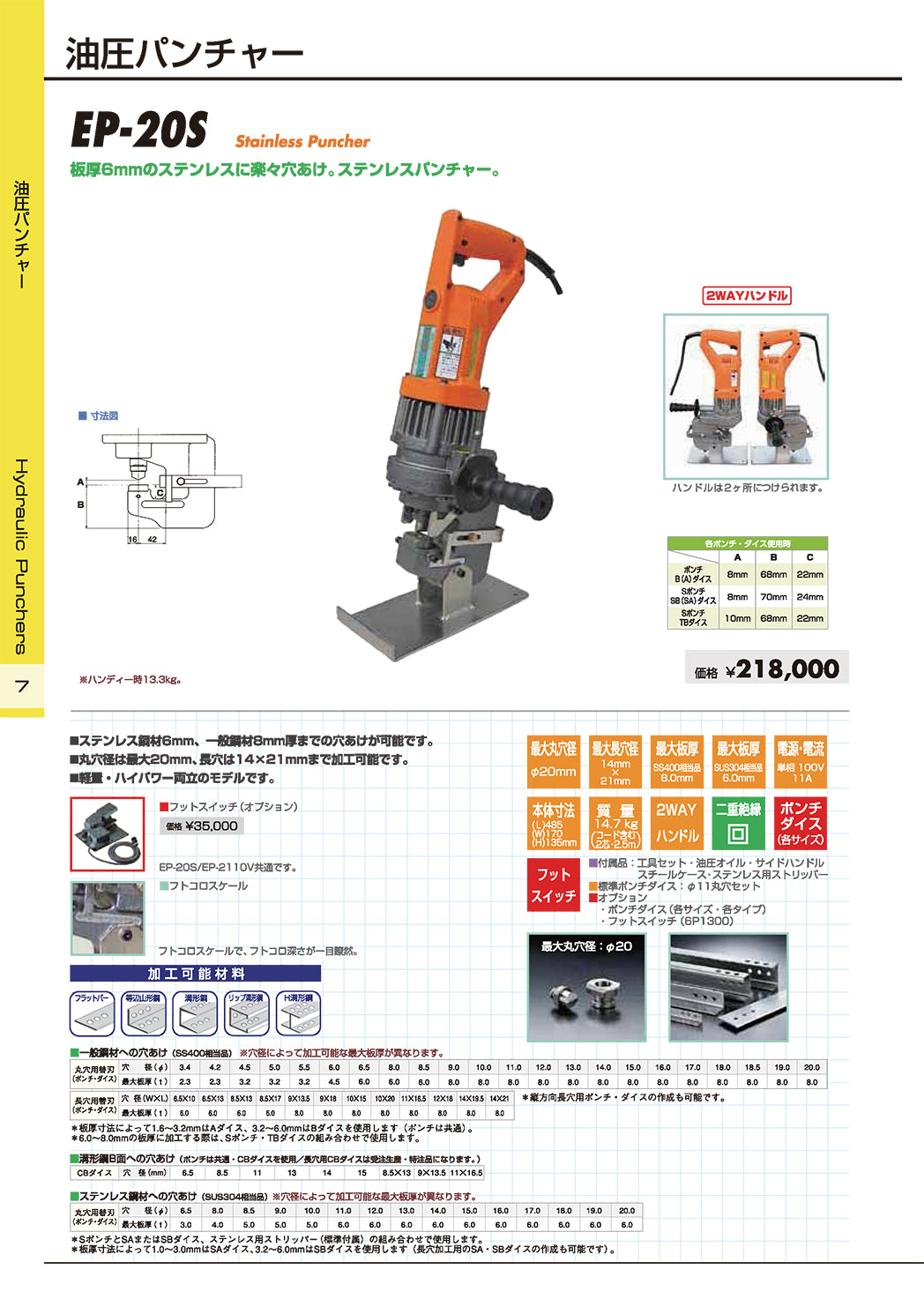 IKK 油圧パンチャー EP-20S|6mm AC電源|ダイヤモンド