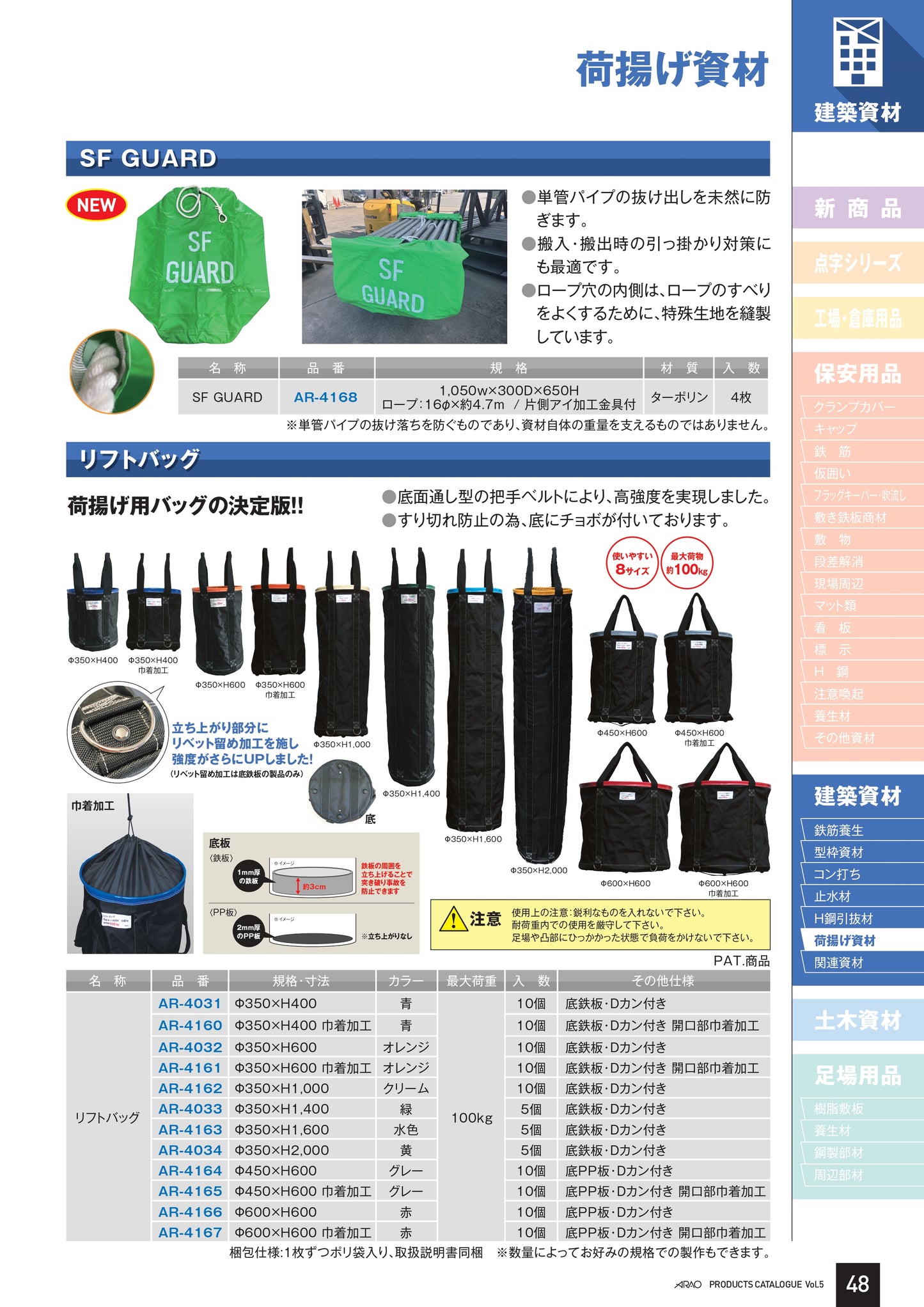 リフトバッグ 荷揚げ用吊り袋 使いやすい選べる8サイズ アラオ