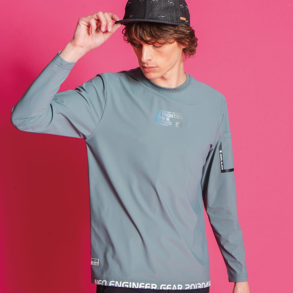 接触冷感ストレッチ ナイロン長袖クルーネックシャツ #038 アイズフロンティア