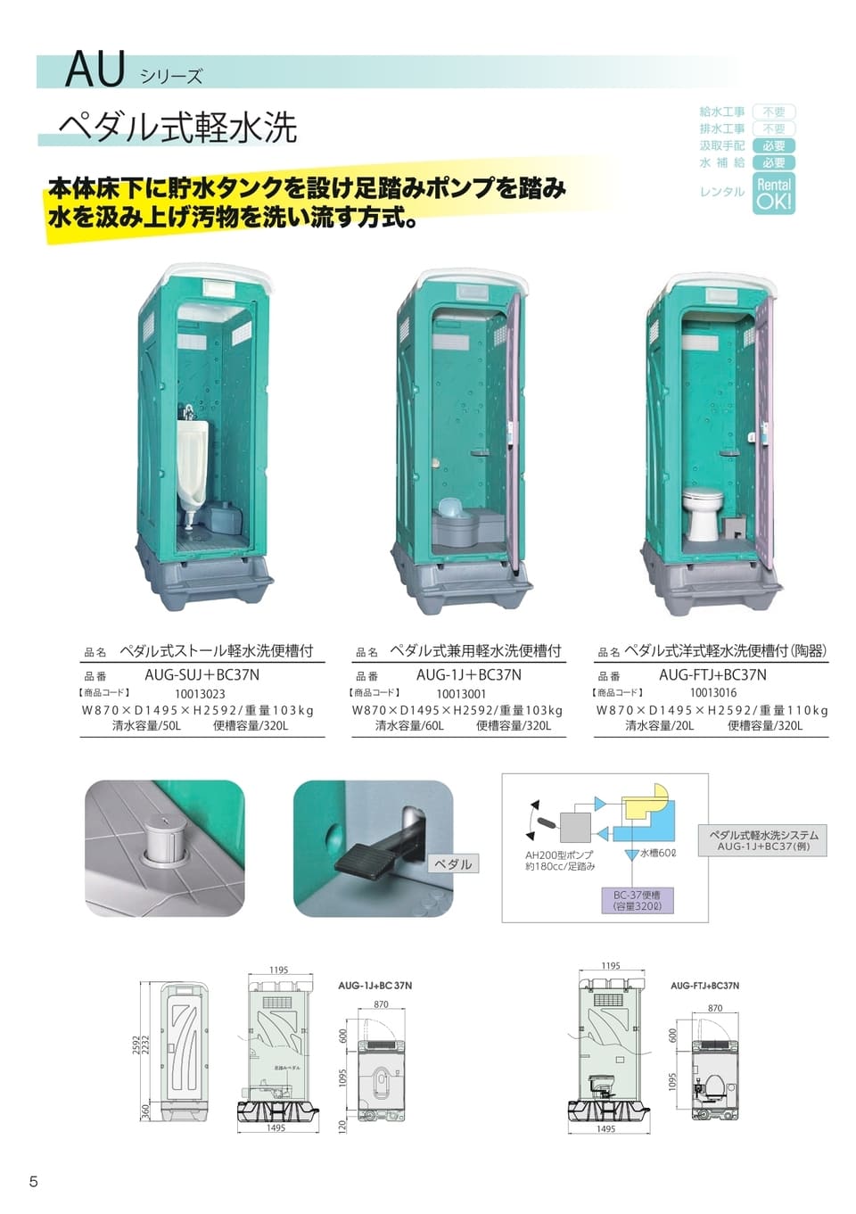 中古 水洗式仮設トイレ 和式 旭ハウス工業 AUG-1W+15WS