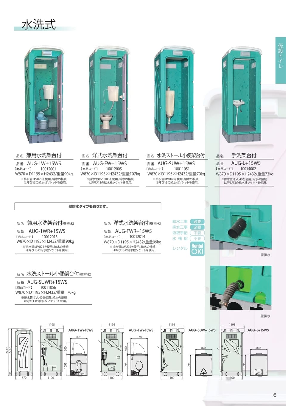 中古 水洗式仮設トイレ 和式 旭ハウス工業 AUG-1W+15WS