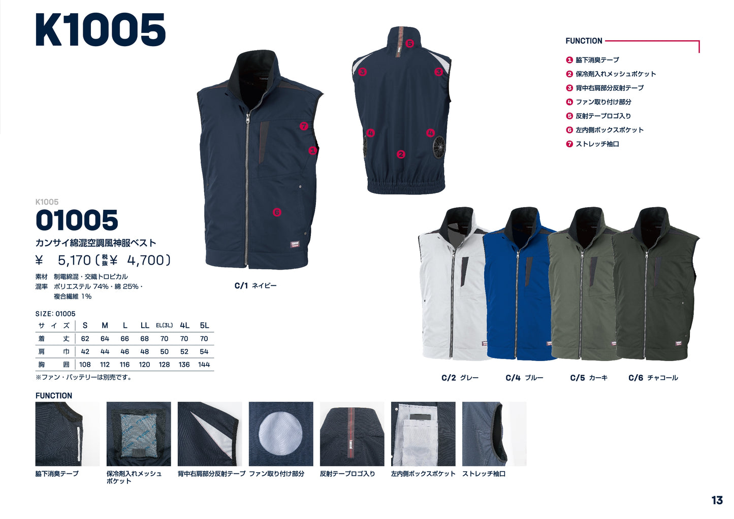 カンサイ 空調風神服 ベスト K1005 大川被服 服のみ