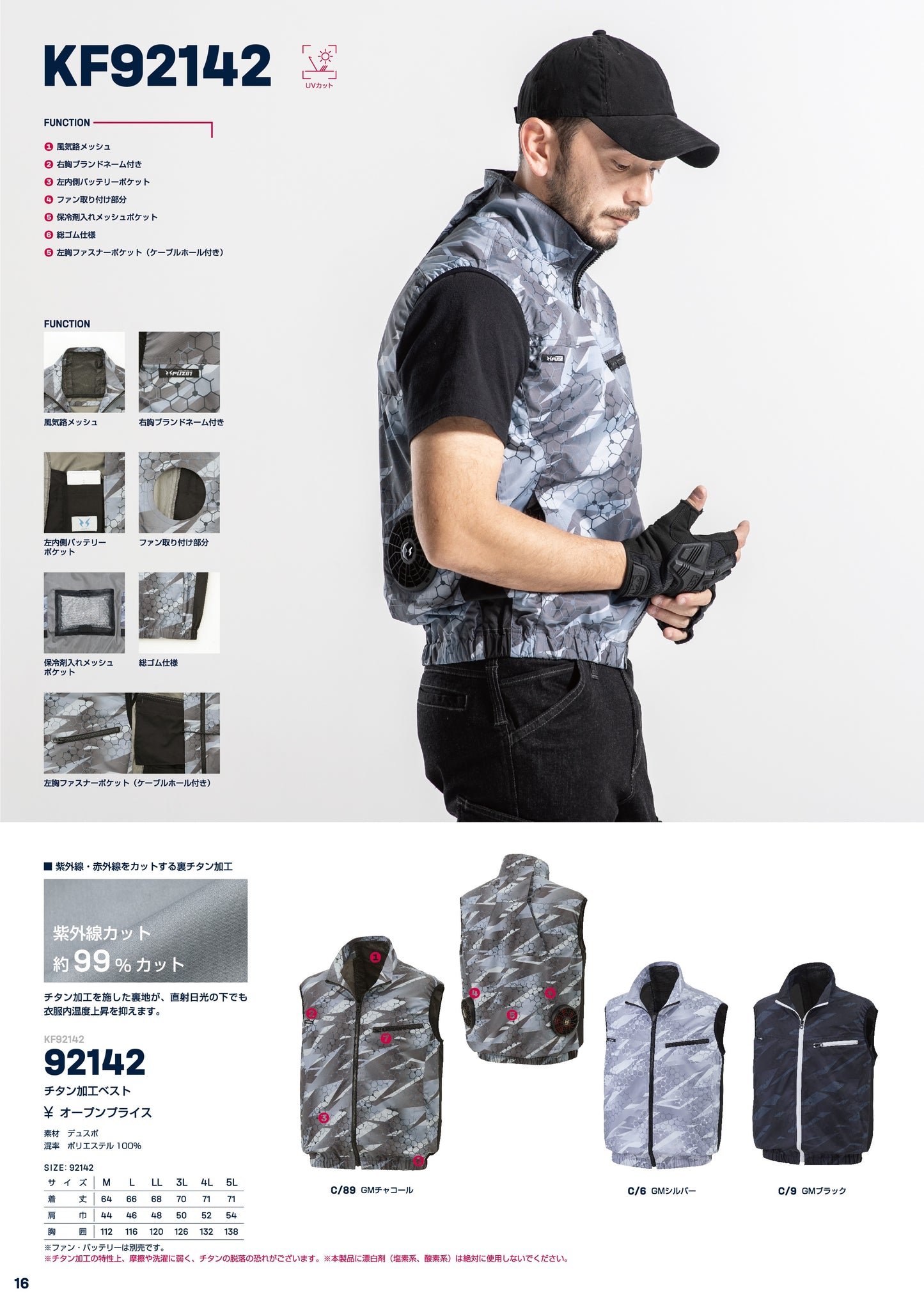 空調風神服 チタン加工ベスト KF92142 サンエス 服のみ