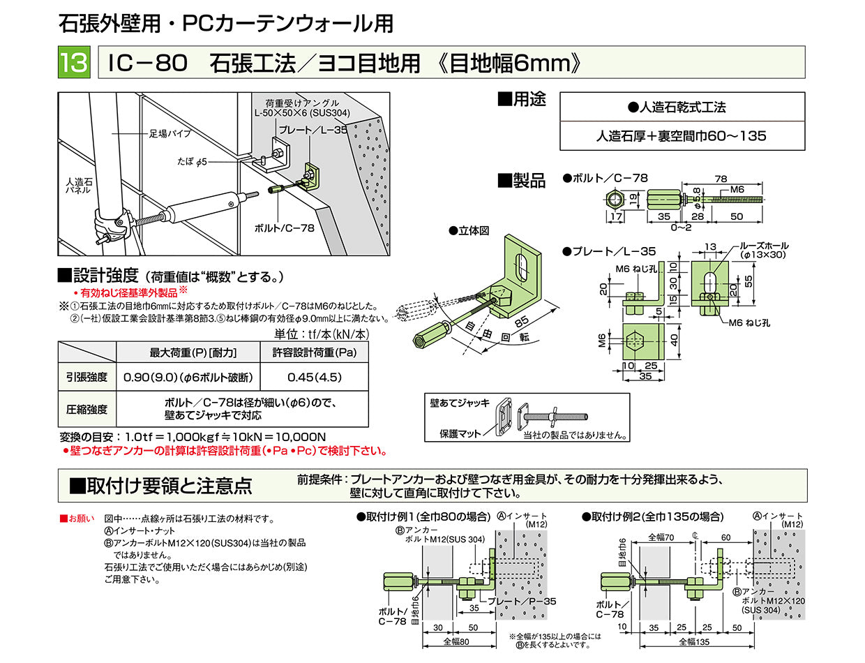 先付け施工足場つなぎアンカー プレートアンカー IC-80 ゼン技研 50個入 石張用