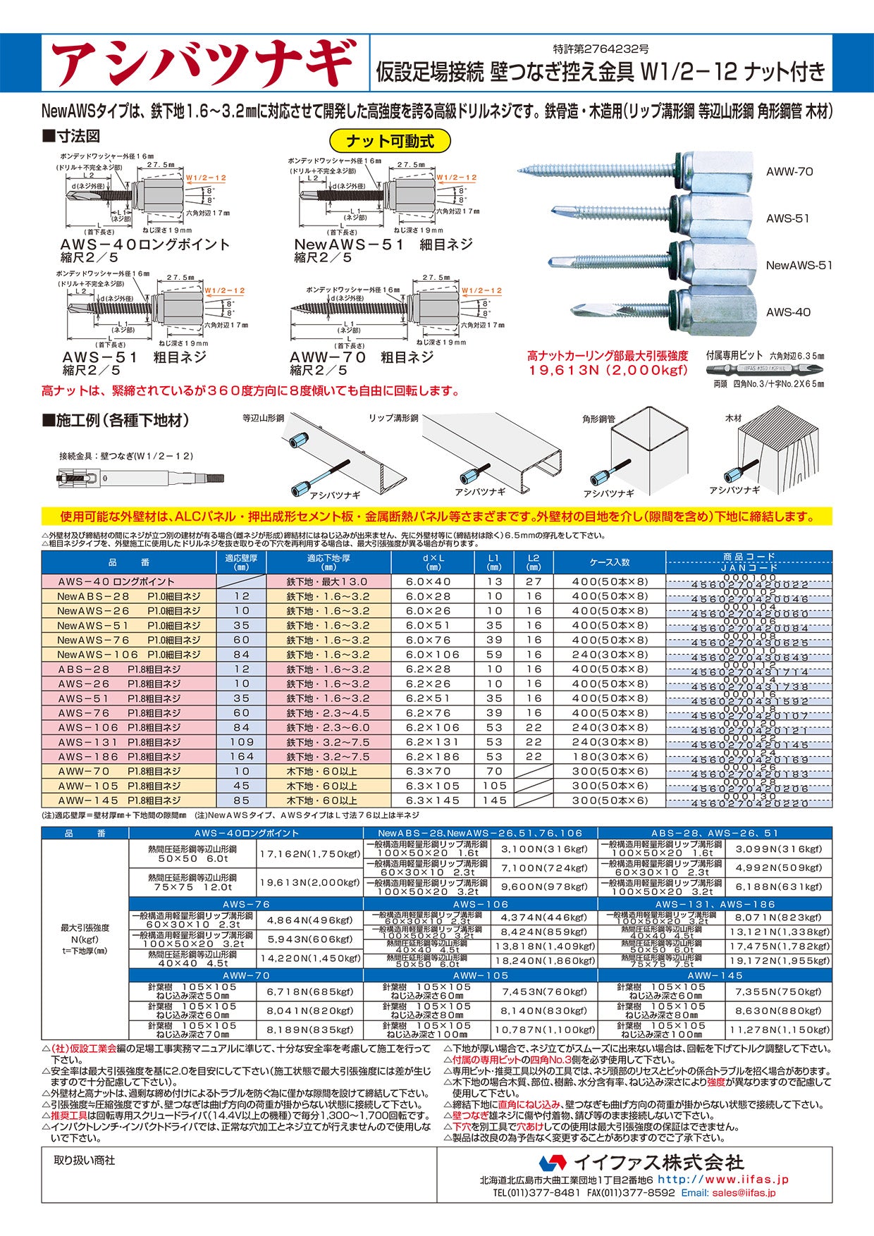 鉄骨用足場つなぎアンカー アシバツナギ w1/2 ナット可動式 シグテックファスナー
