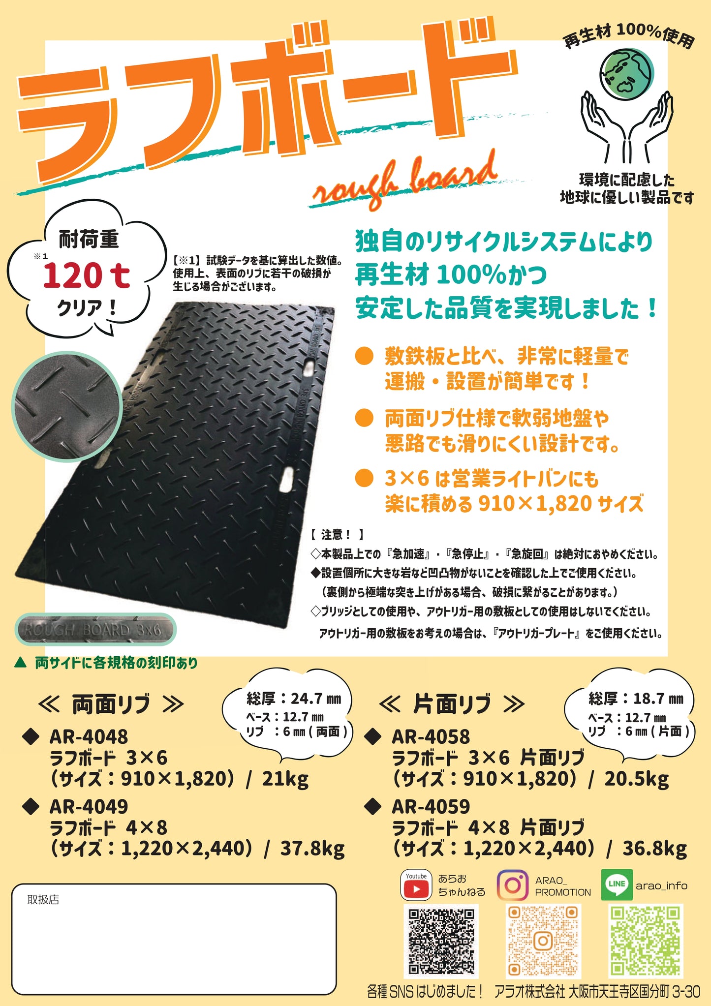 樹脂製敷板 ラフボード 軽量で環境に優しい アラオ