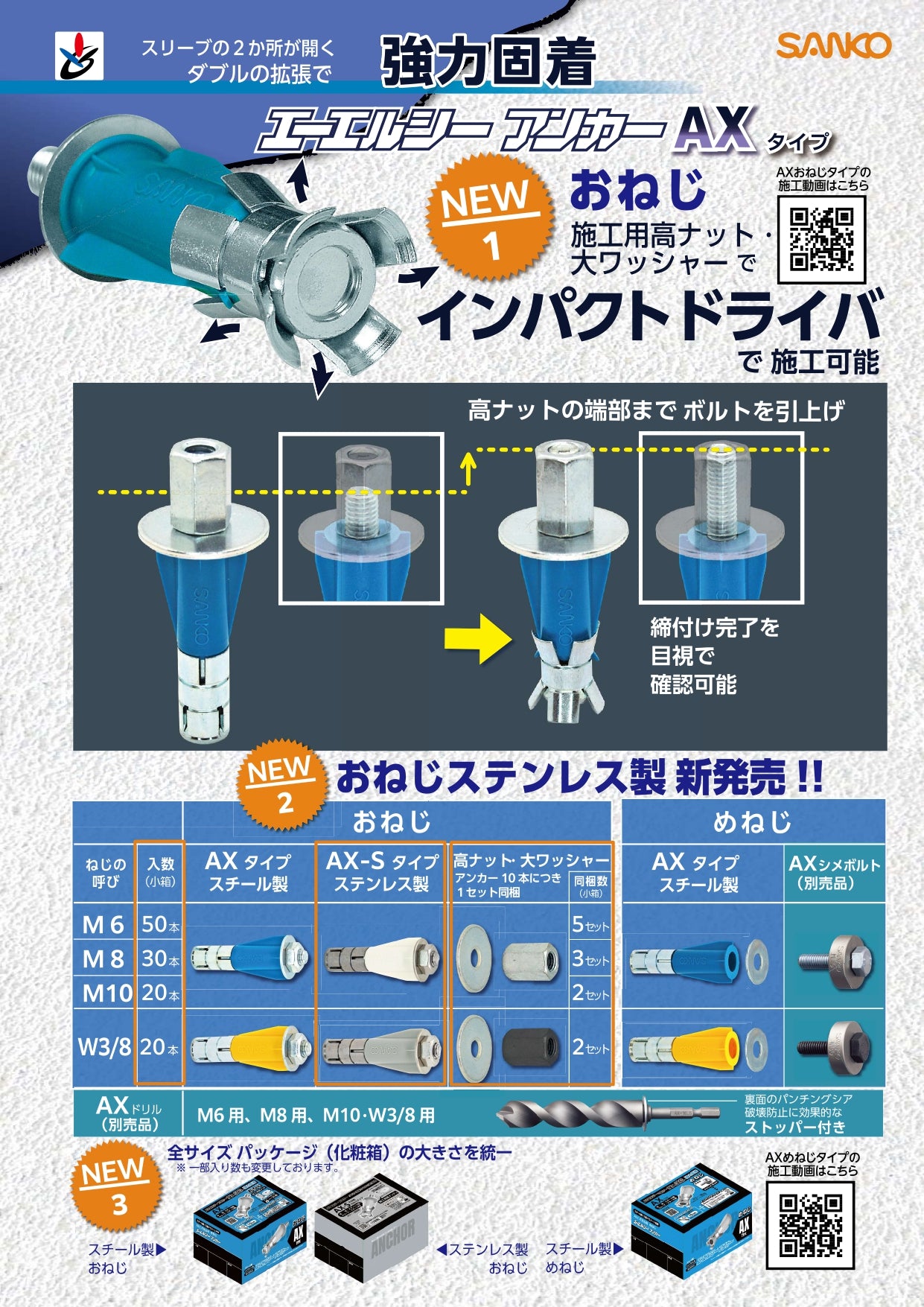 ALCアンカー サンコーテクノ AX AX-Sシリーズ｜M6 M8 M10 3分