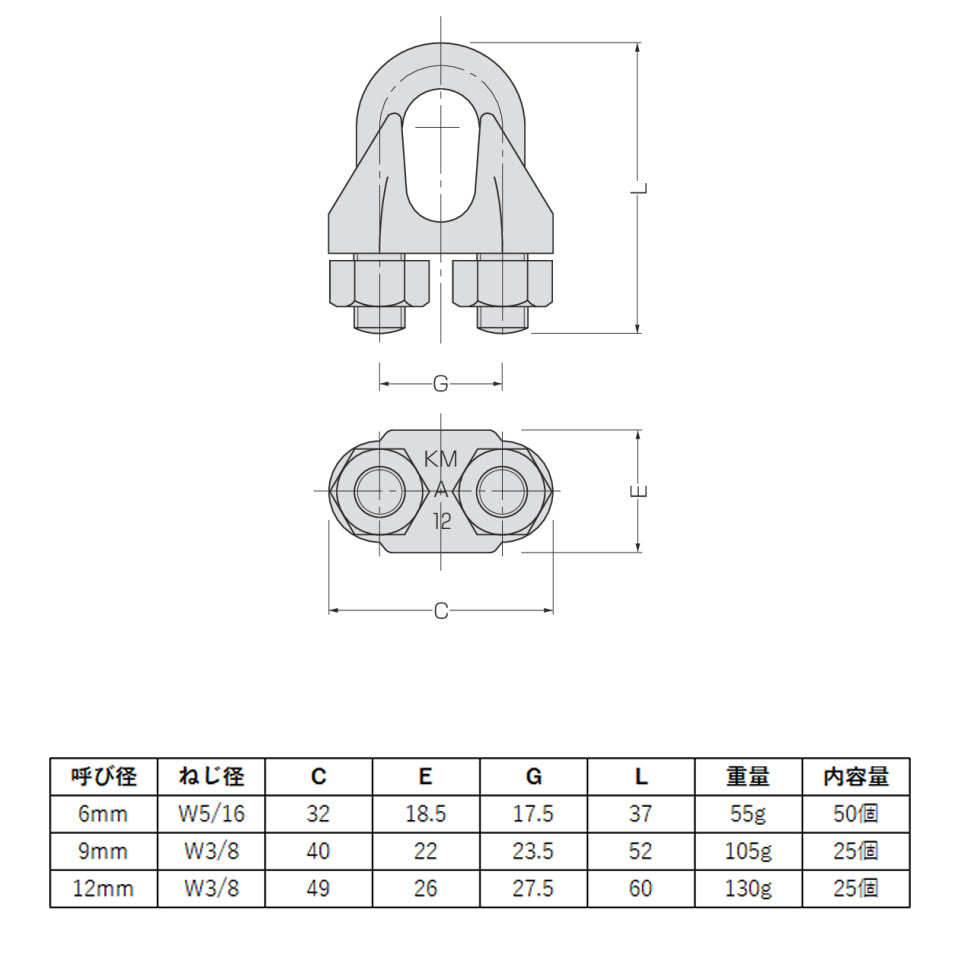 ワイヤークリップ マリアブル製 ユニクロ 12mm/9mm/6mm コンドーテック