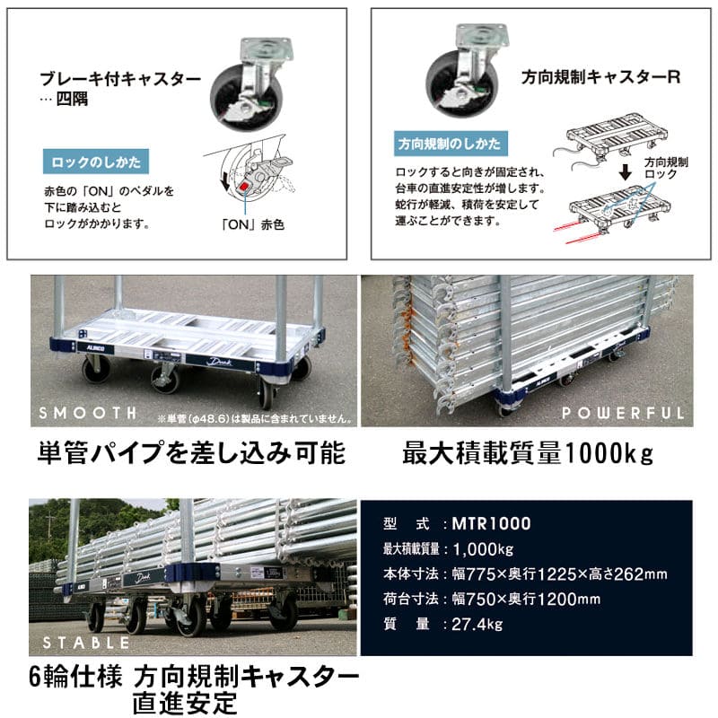 アルミ6輪 1トン台車 Dunk MTR1000 アルインコ – ぼんてん屋｜足場販売・買取の総合通販サイト