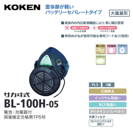 電動ファン付き呼吸用保護具 サカヰ式 BL-100H-05 (充電池・充電器付)