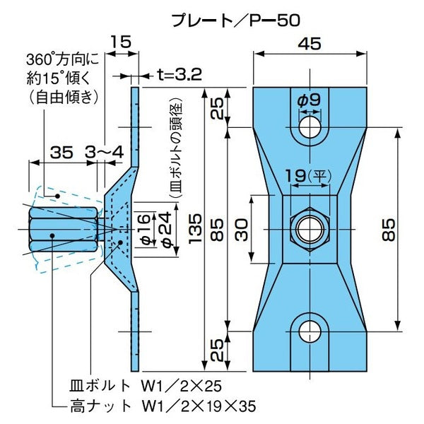 あと施工足場つなぎアンカー プレートアンカー KTW-95 25個入 ゼン技研 ALC/コンクリート用