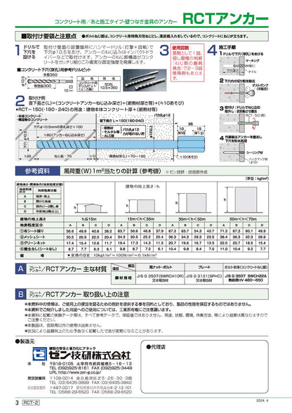 あと施工足場つなぎアンカー プレートアンカー 4分 RCT ゼン技研 50個入 コンクリート用