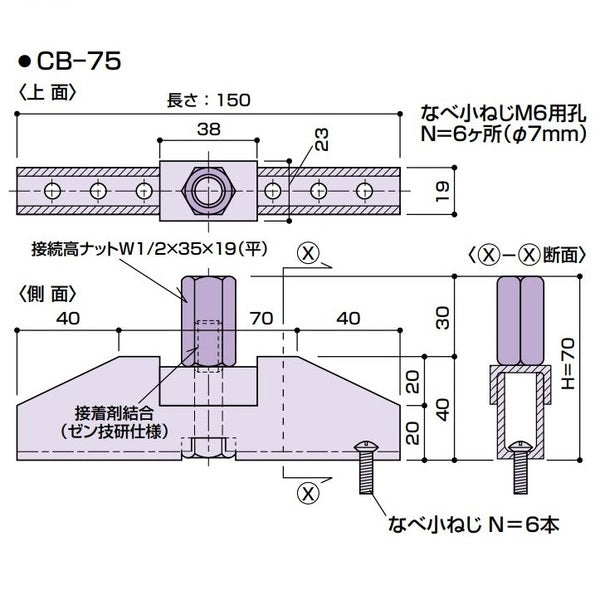 先付け施工足場つなぎアンカー アルミカーテンウォール方立用 プレートアンカー CB-75 ゼン技研 25個入