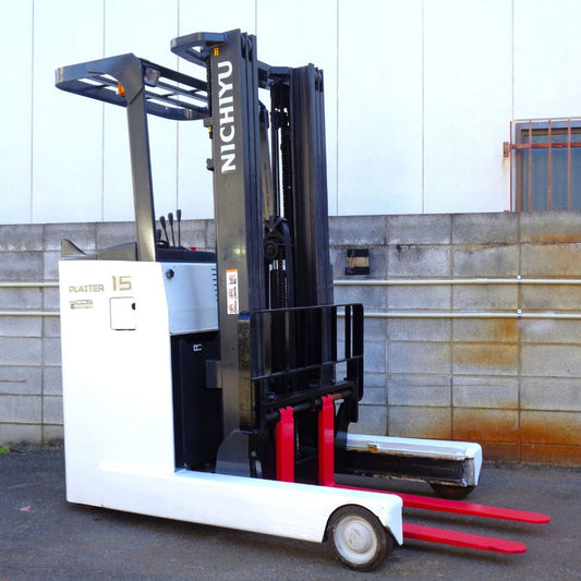 中古ニチユ製リーチ式フォークリフト プラッター 側面