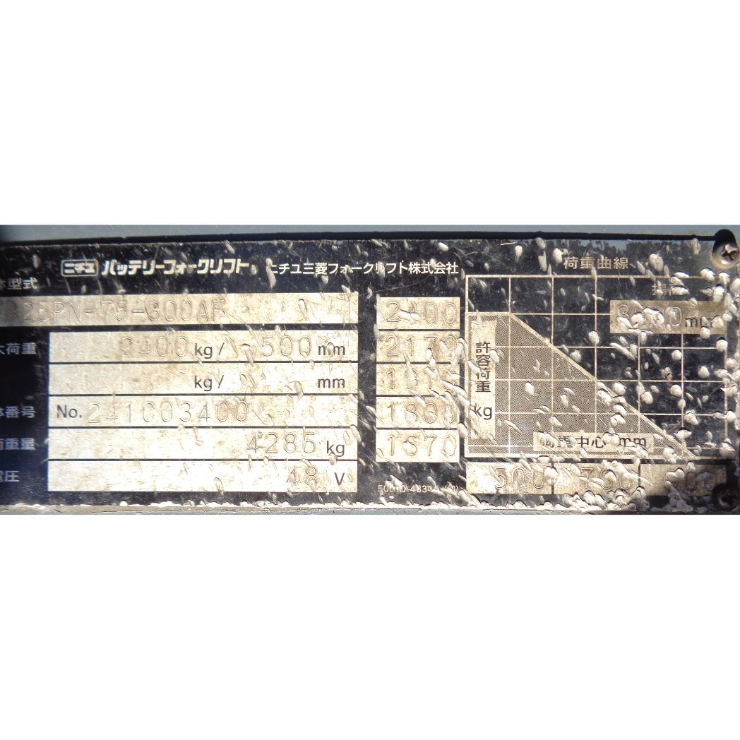 中古 バッテリー式フォークリフト｜FB25P-75-300AF｜ニチユ