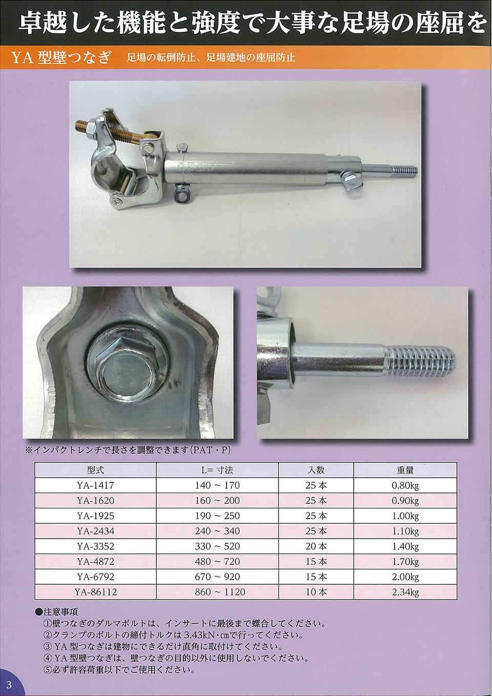 YA型壁つなぎ (ZAMメッキ) ユハラ工業 – ぼんてん屋｜足場販売・買取の総合通販サイト